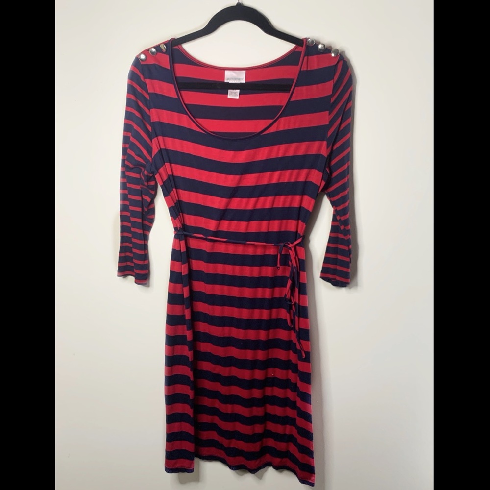 Motherhood Maternity Blue and Red Striped Dress